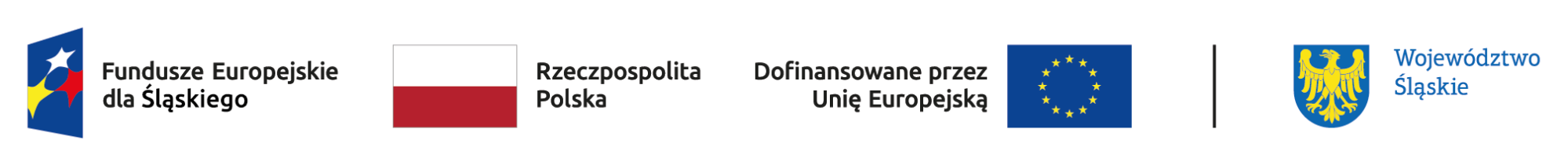 Logotypy: Fundusze Europejskie dla Śląskiego, Rzeczpospolita Polska, Dofinansowane przez Unię Europejską, Wojew&oacute;dztwo Śląskie